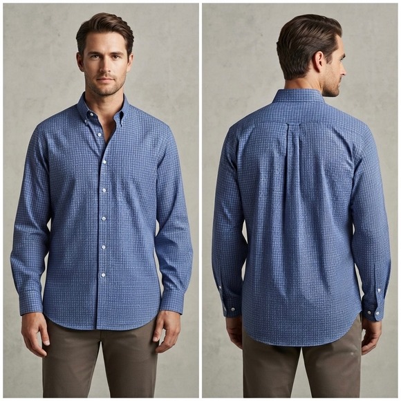 Peter Millar Other - Peter Millar Mens Blue Micro Check Cashmere Blend Button Down Shirt Large